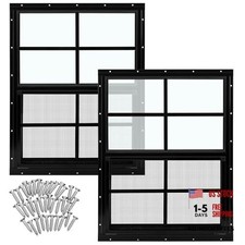 2 Pcs 18'' x 23'' Black Shed Window Transom Windows for Chicken Coop with