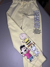 Peanuts Snoopy Sweatpants Kids Medium Joggers Yellow Charlie Brown Leg Logo