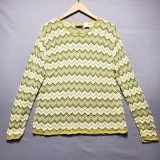 VTG Liz Claiborne Lizwear Chevron Sweater Women L Green Open Knit Boho Retro Y2K