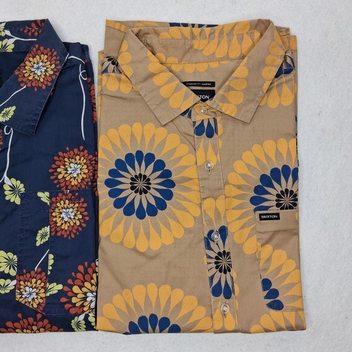 Brixton Hawaiian Shirt Lot Mens Large Charter Tropical Vacation Beach Blue & Tan - Picture 3 of 24