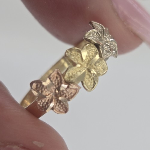 Solid 14k rose yellow White Gold flower Hibiscus ring - Picture 3 of 12