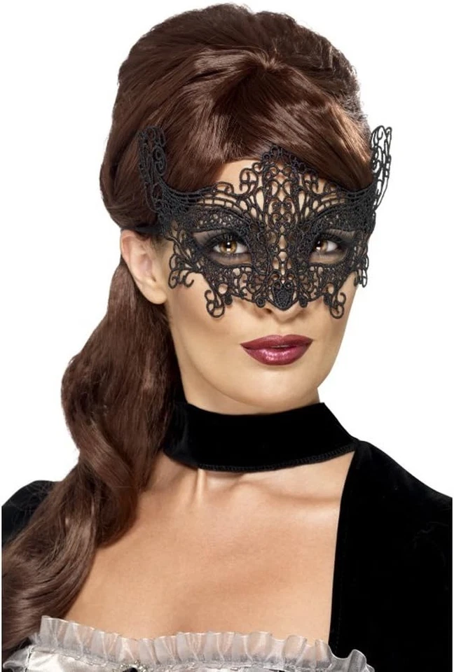 Smiffys Embroidered Lace Filigree Swirl Eyemask, Black - Image 2 of 2