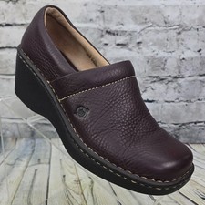 BOC Born Concept Women  s 8 Brown Pebbled Leather Slip-On Mule Clog Comfort Shoes