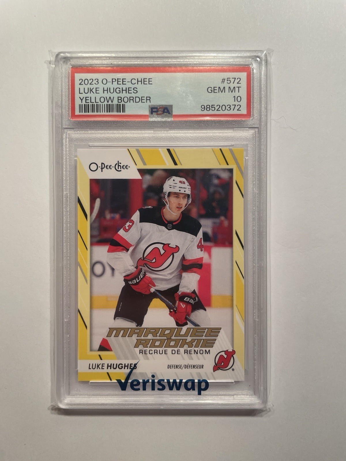2023 O-PEE-CHEE OPC LUKE HUGHES MARQUEE YELLOW BORDER RC #572 PSA 10
