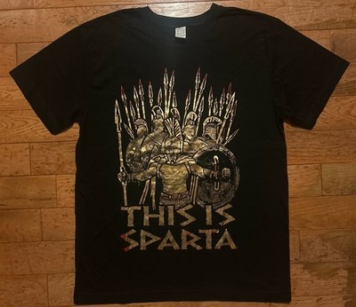 Rare 300  This Is Sparta  Greek T-Shirt Large Black Gold Graphic Made in Greece