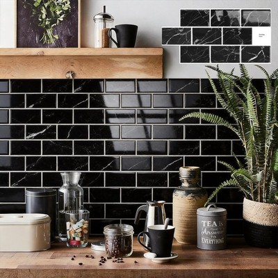 20er Pack Black Marble 3D Fliesenaufkleber, Peel & Stick Spritzschutz 20er Pack 3D schwarz 