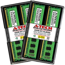 A-Tech 32GB (4 x 8GB) PC3-14900 Desktop DDR3 1866 MHz DIMM Memory RAM PC3L DDR3L