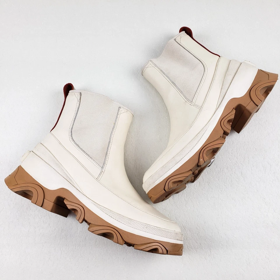 Sorel Brex Chelsea Botín Mujer 8.5 Cuero Blanco Impermeable Grueso Suela Foto 2 de 4