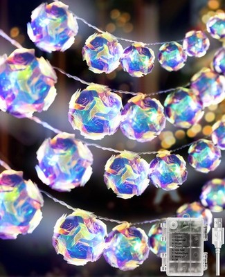 50 LED Holographic Disco Ball String Lights 16.4ft Iridescent Party Decor