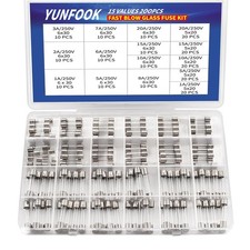 200 Pcs Glass Fuses Assortment Kit - 15 Values Fast Blow Fuses,250V 1A, 2A, 3A