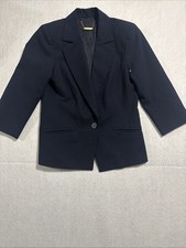 Trina Turk Navy Blazer One Button Back Pleated Women Size 4