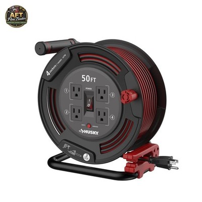 Husky 50 ft. Retractable Extension Cord Reel with 4 Outlets