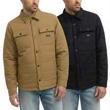Hurley Men's Shirt Jacket Fold Over Collar Midweight Black Tan Colors