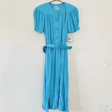 VTG Leslie Fay Dress Bold Strokes Turquoise Sz 8P Secretary 80s