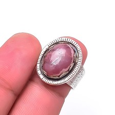 Natural Rhodochrosite Oxidised 925 Sterling Silver Ring S.7 R12, Christmas Gift