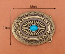 Vintage Brass Southeast Indian Tribal Flower Turquoise Leather Belt Buckle Huge