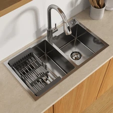 Drop In Kitchen Sink Topmount 30"/32" Stainless Steel Double Bowl Basin Silver