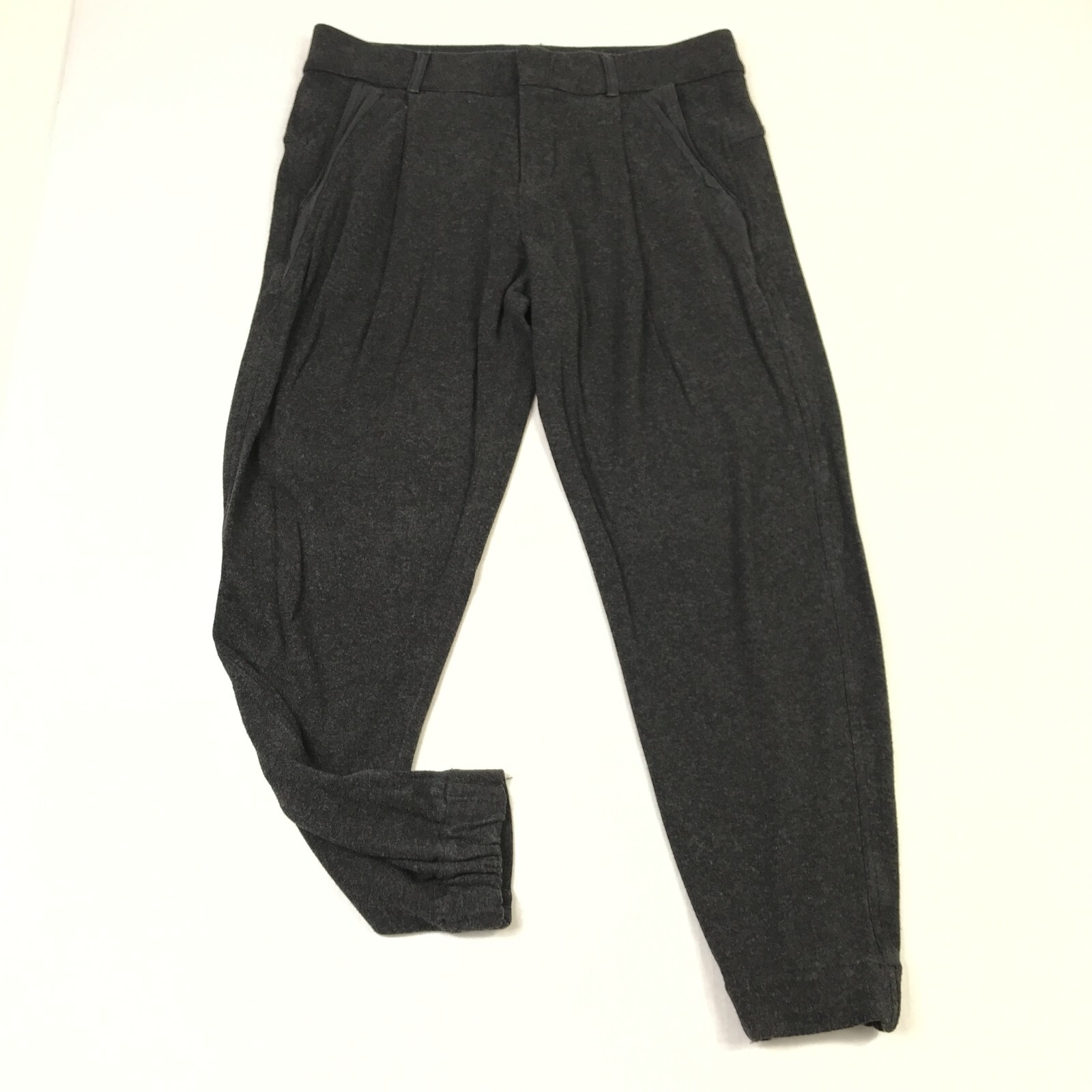 Vince Womens Cropped Pants Gray Pleated Knit Stretch Faux Leather Trim