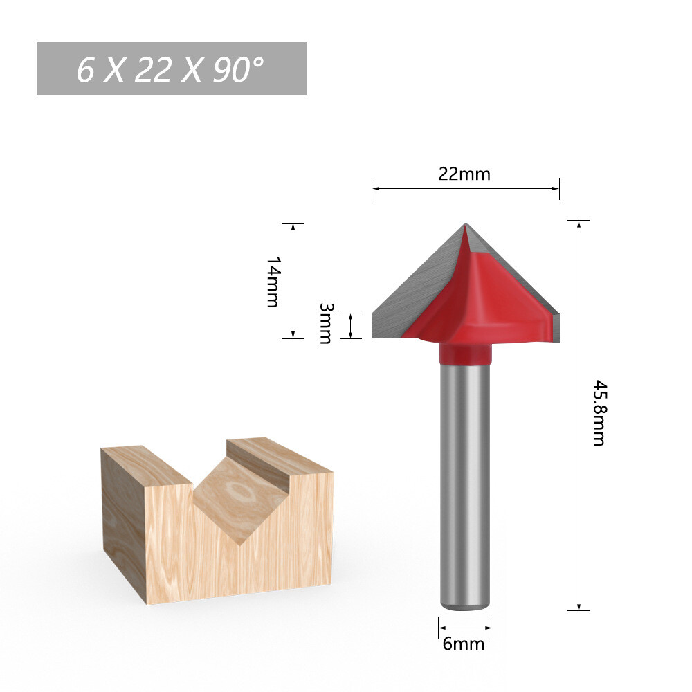 6mm Shank V Groove Router Bit Carbide 60/90/120/150 Degree Woodworking Cutter