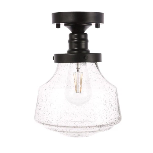 Living District Lyle 1-Light Metal & Glass Flush Mount in Black/Clear - Picture 4 of 11