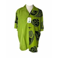 Makani Hawaiian Shirt Mens Medium Green Microfiber Casual Button-Down