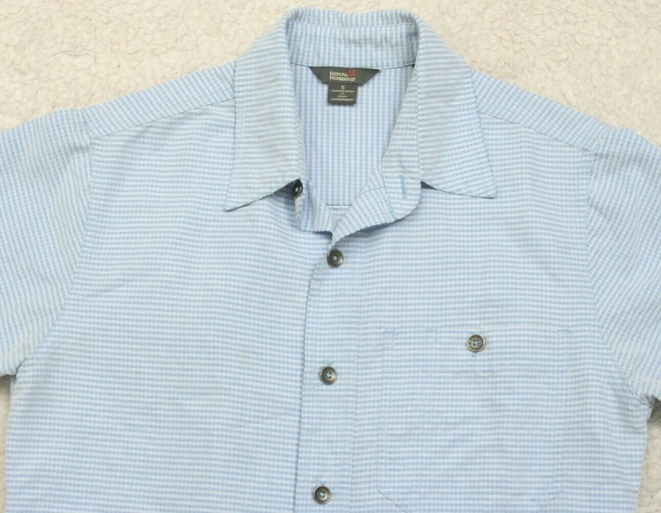 Camisa de Vestir Royal Robbins Azul Manga Corta Pequeña Rayón Hombre Botón Delantero 1-283 Foto 3 de 4