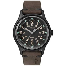 Timex Men's Watch MK1 Quartz Black Stainless Steel Case Brown Strap TW2R96900