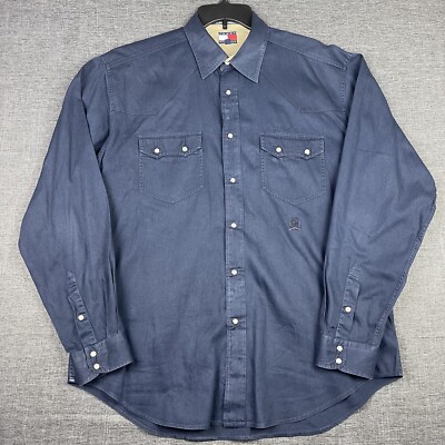 Tommy Hilfiger Pearl Snap Shirt Mens Large Blue Y2K Denim Long Sleeve