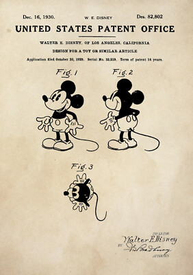 Mickey Mouse / Walt Disney - Patentdruck - Vintage Poster Wandbild - A4