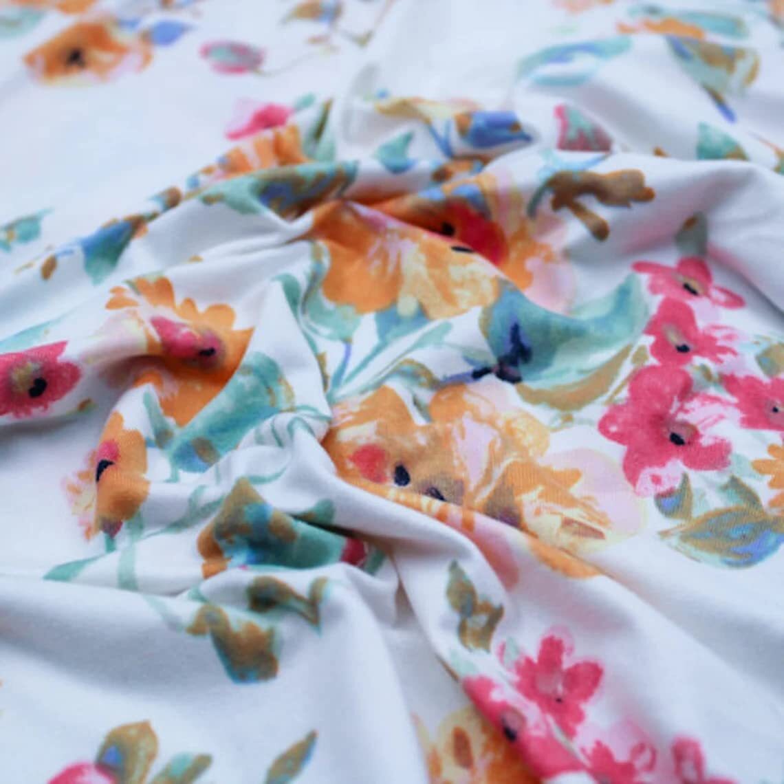 Floral Print Poly Spandex Brushed Fabric - 4-Way Stretch DTY Material