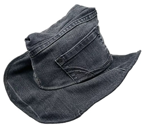 Toby’s Custom Hats Size Med You Shape It Faded Black Denim Jeans Hat W/Pockets - Picture 4 of 17