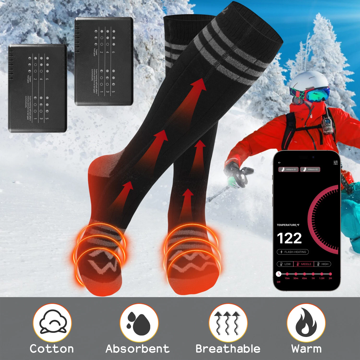 4000mAh Winter Electric Heated Sock Thermal Skiing Outdoor Feet Warmer Men Women