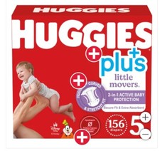 Size 5 Huggies Little Movers Baby Diapers, 27lbs and up, 156 Count 0.44 per diaper