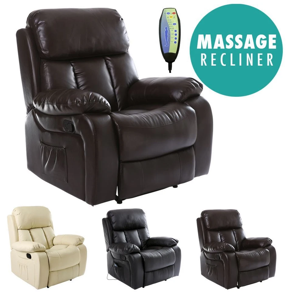 CHESTER HEATED LEATHER MASSAGE RECLINER CHAIR SOFA LOUNGE GAMING HOME ARMCHAIR