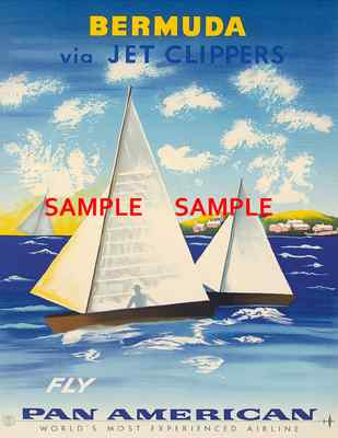 1958 Pan Am Bermuda via Jet Clippers Travel Poster 11 x 17 Airlines