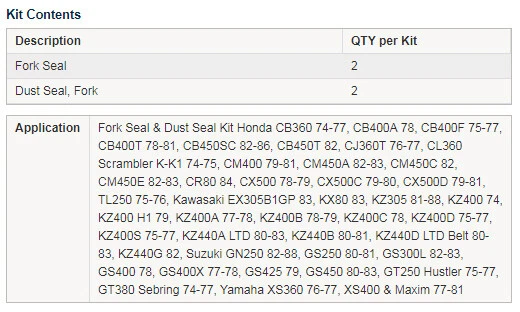 Kit de vedação de óleo e poeira para garfo Honda CM450E 82-83 33x46 - Imagem 4 de 4