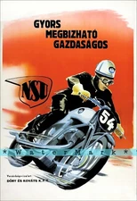 NSU 1950 Motorcycle Racing Hungary Vintage Poster Print Retro Style Racing Art