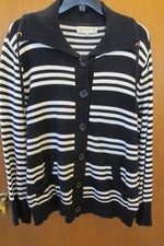 Jones New York Sport ladies sz.XL black white Striped Button Cardigan Sweater