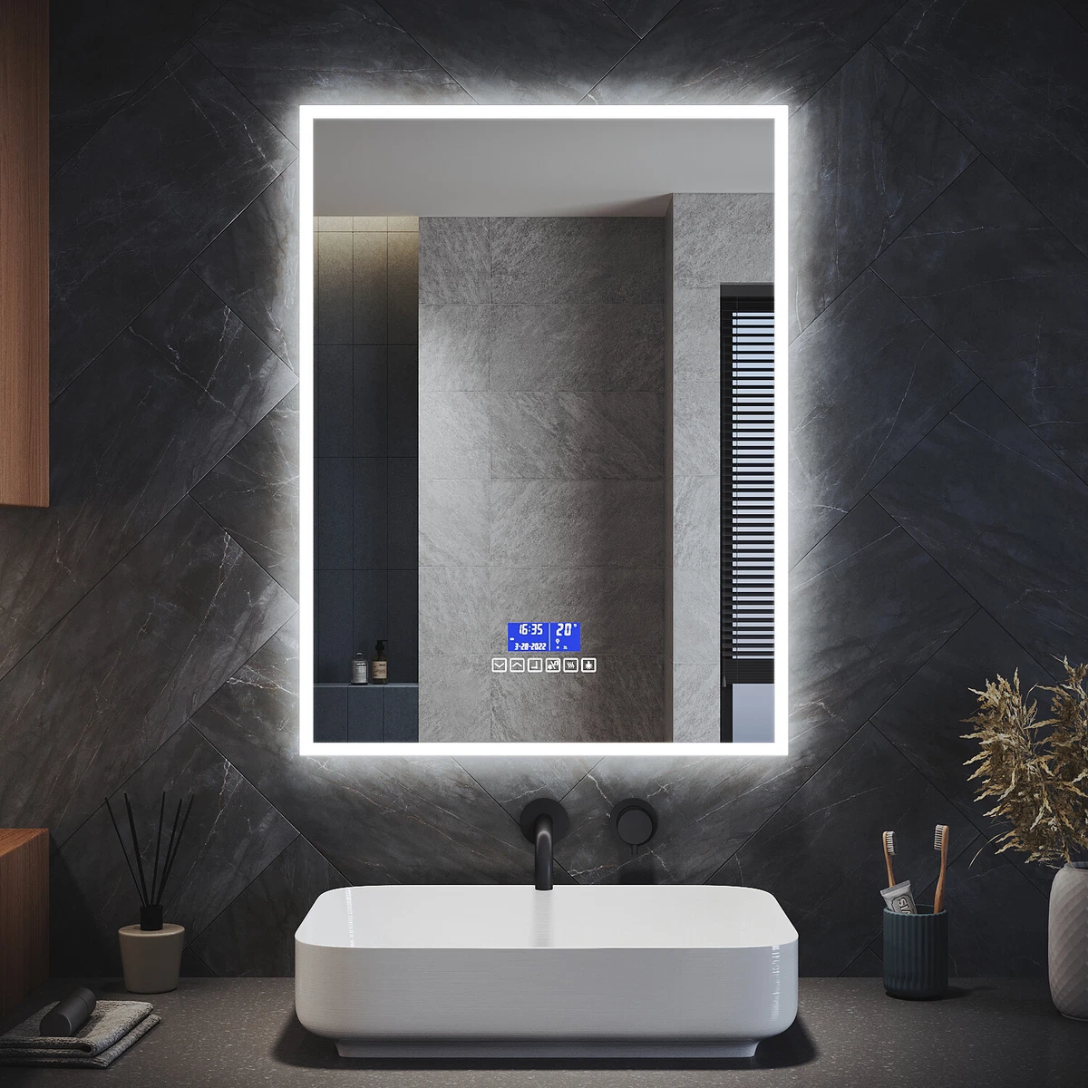 Led bathroom mirror with on sale shaver socket 600 x 800
