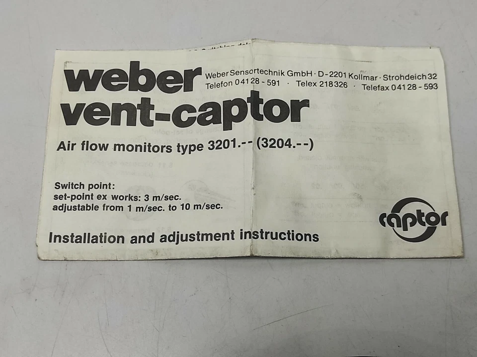 Monitores de flujo de aire Weber Vent Captor 3201.51 320151 110VAC 200mA máx. Foto 3 de 4