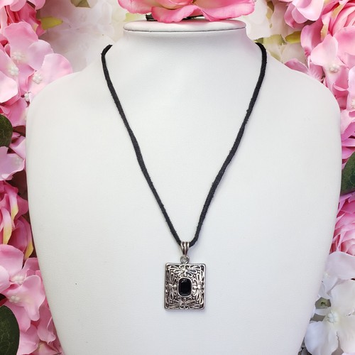 PARK LANE Black Crystal Silver Tone Square Pendant Black Cord Necklace - Picture 9 of 12