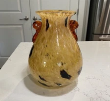 Vintage Hand Blown Polish Art Glass Confettti Vase 7-1/2"x 6"