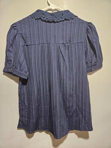 Mine Shirt Womens Small Navy Blue Gauze Sheer Crochet Preppy Coastal Chic Blouse - Picture 4 of 9