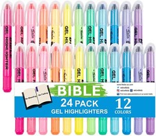 24 Pack Gel Highlighters, 12 Assorted Colors Bible Highlighter Markers Journal