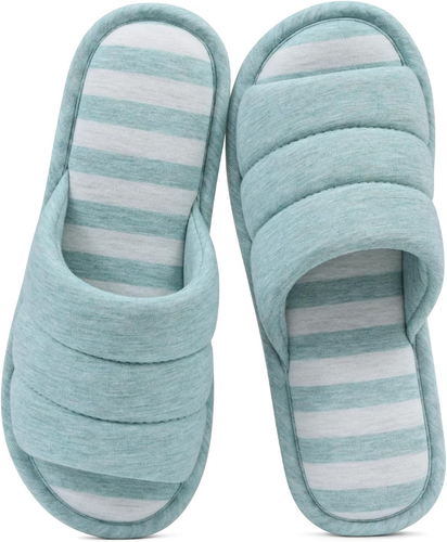 Open Toe House Slippers for Women Men Soft Cotton Indoor Shoes Memory Foam Slip