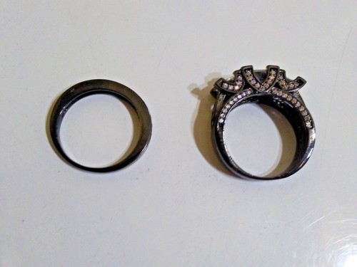 Black Gold Plated Sterling Silver - White (clear) Cubic Zirconia Wedding Set - Picture 7 of 10