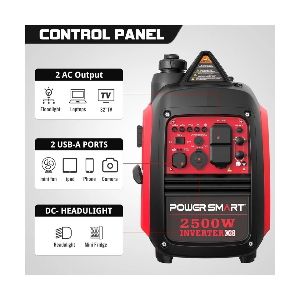 PowerSmart 2500-Watt Gas Powered Portable Inverter Generator, CO Sensor, Supe... - Image 4 of 4
