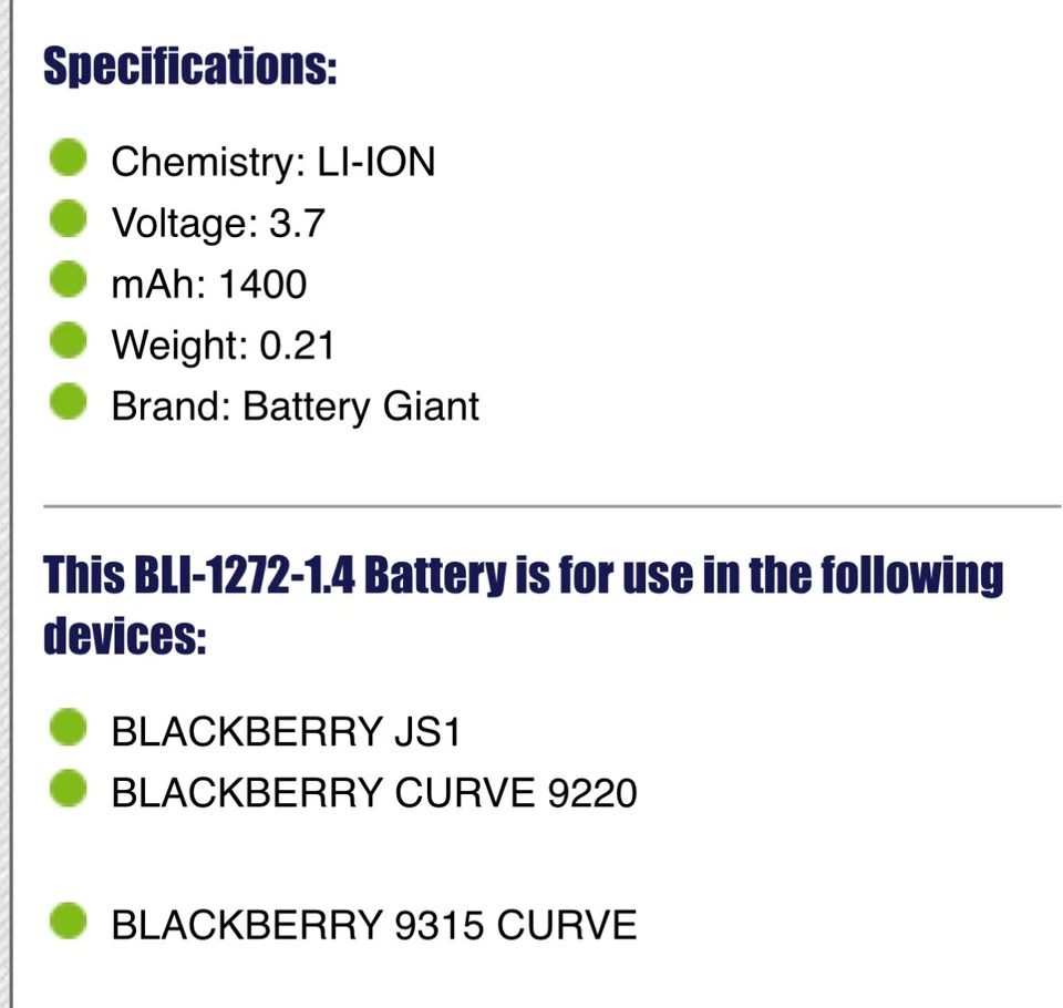 Battery for BlackBerry Standard JS1, BLI-1272-1.4, 3.7V 1400mAh LI-ION BATTERY - Image 3 of 3