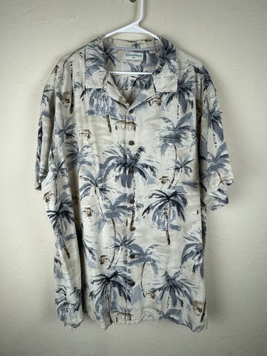 Karibisches hawaiianisches Hemd Herren Größe 3XT 100 % Seide Palme kurzärmelig geknöpft