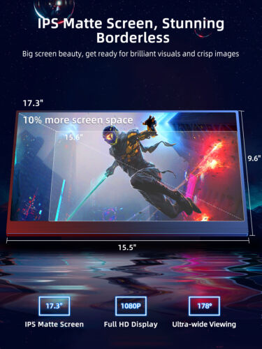 UPERFECT 17.3" 144Hz Portable Monitor 1080P USB C HDMI Second Screen LCD Display - Picture 4 of 10